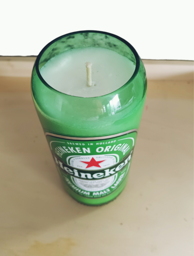 Repurposed Heineken Green Glass Beer Bottle Soy Candle Liquor Wicks™